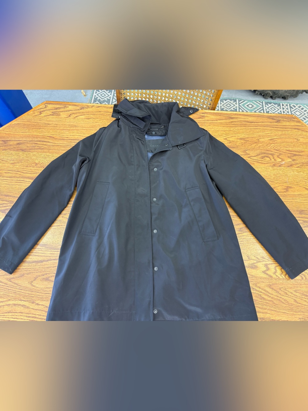 Calvin Klein Collection Women’s Black Hooded  fleece lined. Mid -Length Coat  M